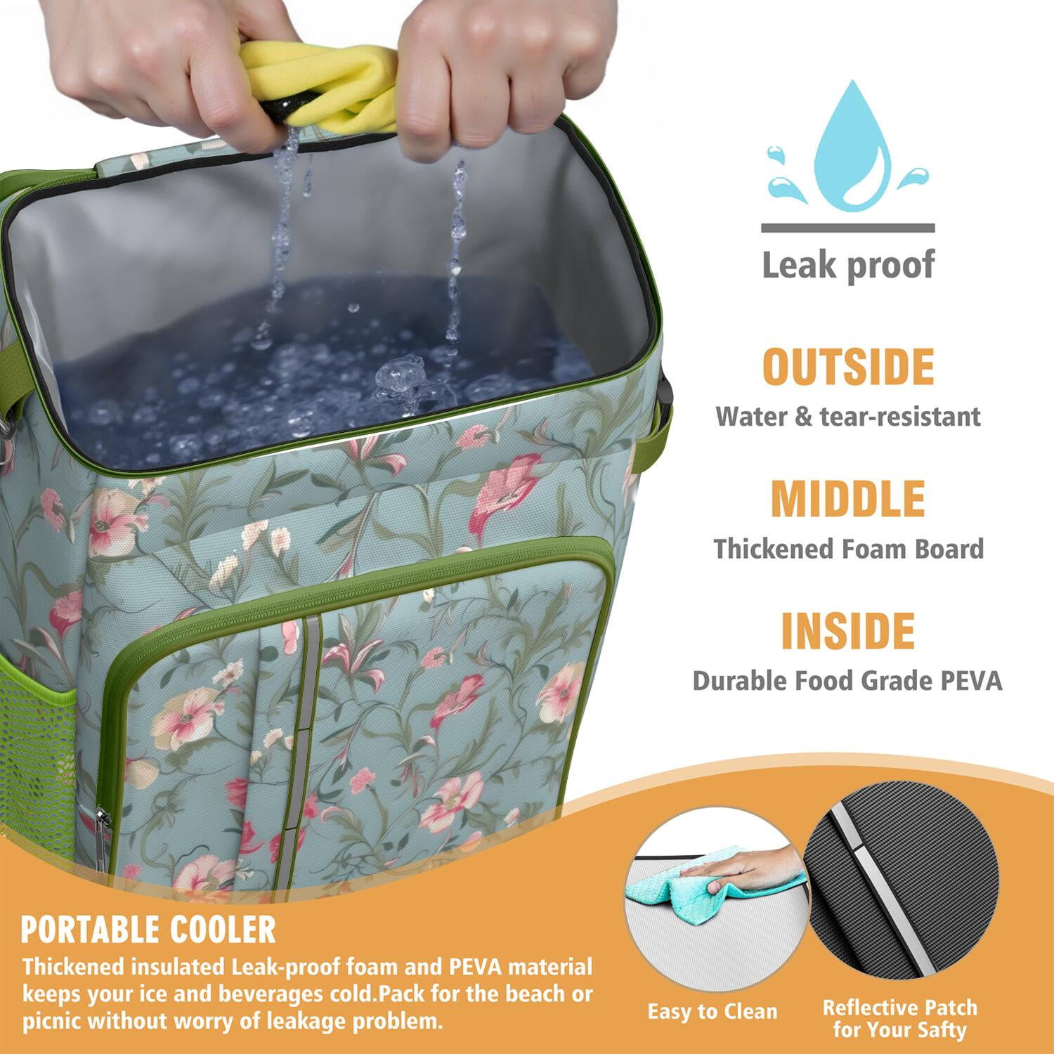 Travel Cooler Bag - Pioneer Flower Floral Print Pattern Camping Beer Cooler Backpack with Bottle Opener- Waterproof Insulated Picnic Backpacks - Cooler Bag for Beach