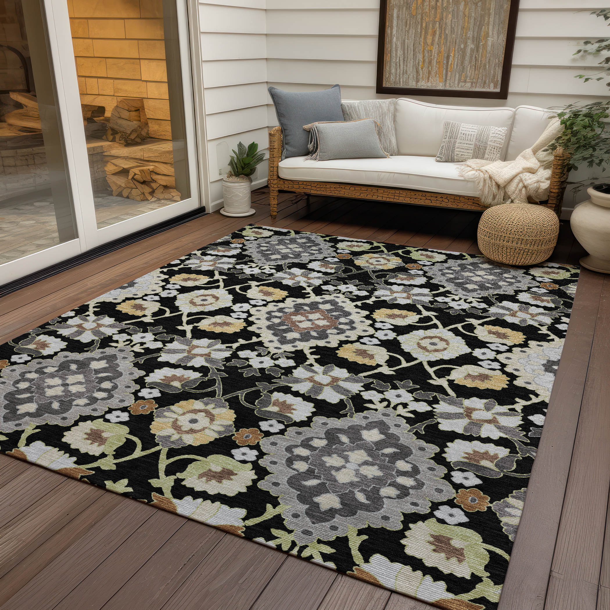 Addison Rugs Chantille Indoor/Outdoor Traditional Vintage Black Washable Rectangle Rug, 10' x 14'