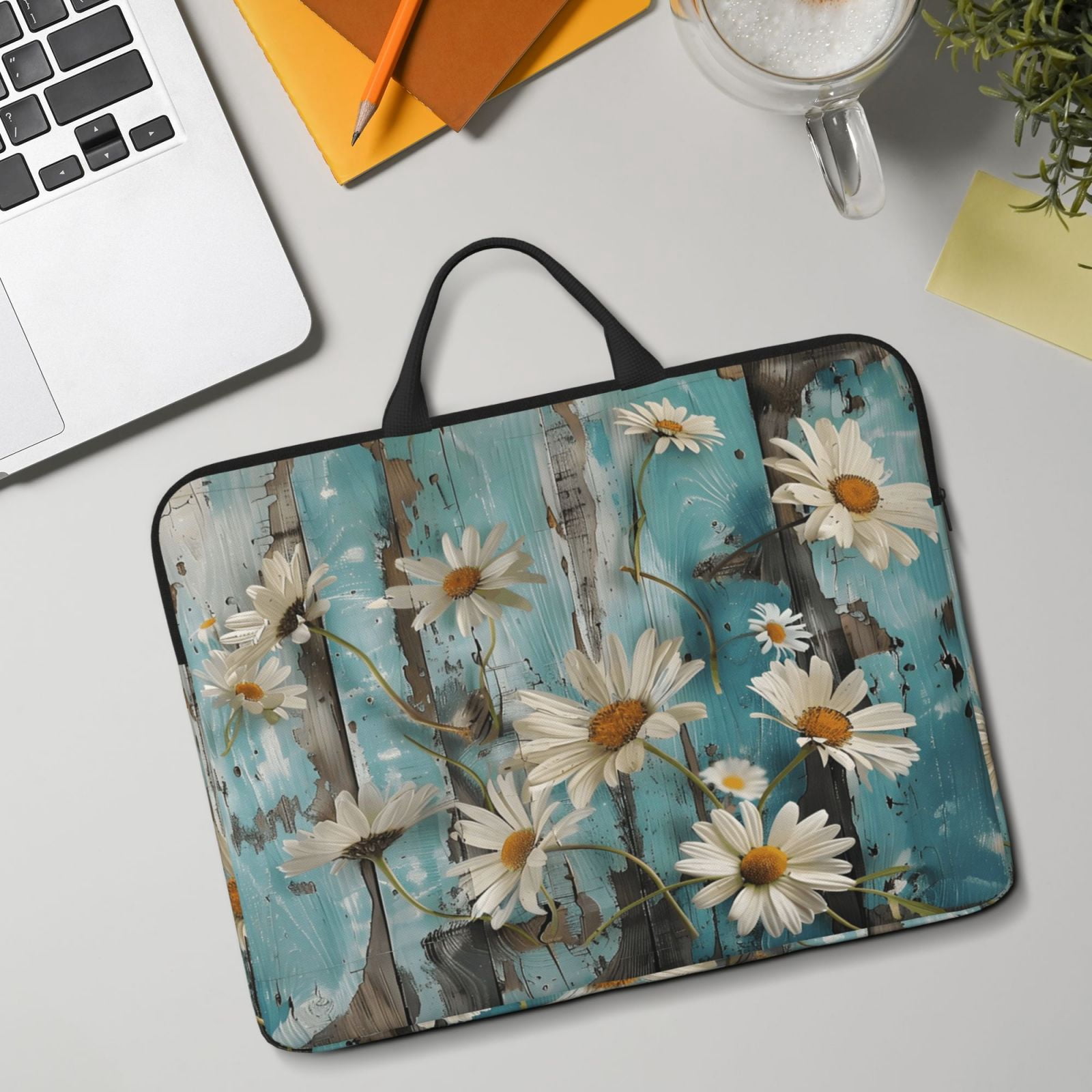 Laptop Sleeve Bag For Women Men 14inch Waterproof Durable Protective Computer Carrying Cover Handle Laptop Case Bag Turquoise Wood Farmhouse Sunflowers (12)