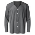 thumbnail image 2 of Camisas Vaqueras Para Hombre Manga Corta Camisa de manga larga de color sólido con cuello en V informal ligeramente vestido para hombre (Grey, S), 2 of 7