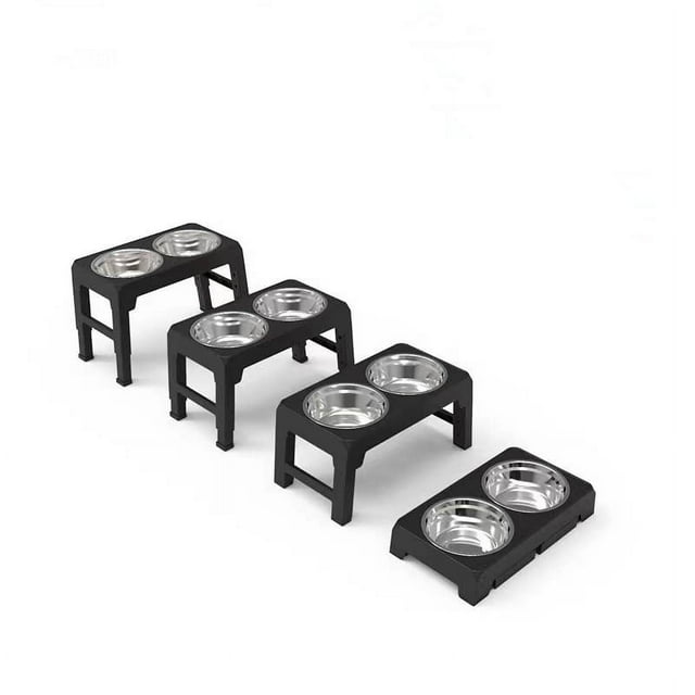 Cuencos elevados para perros Bling Bling CUENCOS dobles de acero inoxidable ajustable gran capacidad 4 modos de altura
