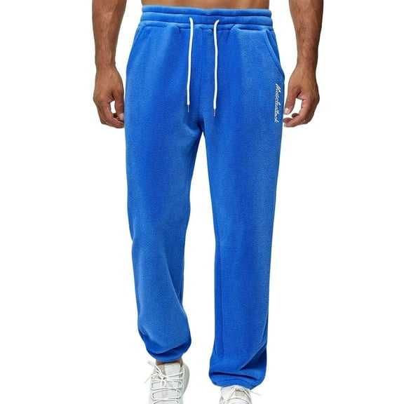 Kvture Men's Fleece Fuzzy Sweatpants Stretch Winter Warm Slacks Elastic Waist Drawstring Soft Cozy Pajama Pants Blue S
