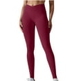 thumbnail image 3 of MASRIN Womens Athletic Leggings High Waisted Seamless Tight Yoga Pants Summer Casual Solid Color Long Leggings Wine L, 3 of 6
