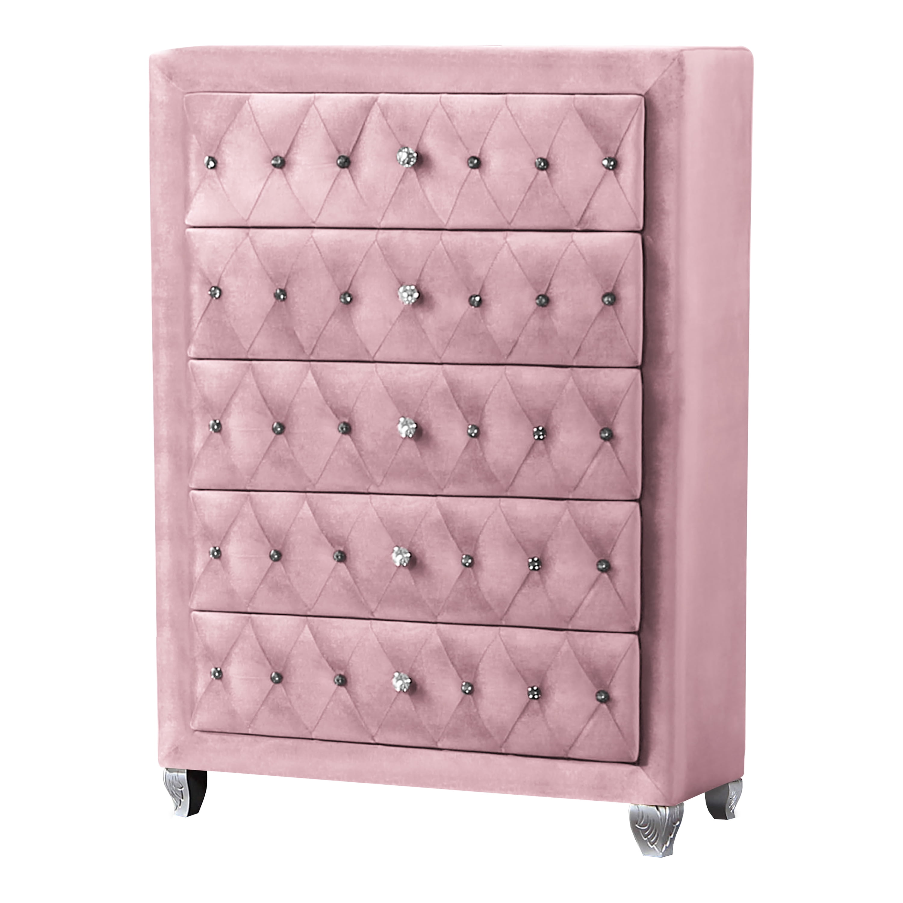 Furniture of America Breand Adult Glam 5-Drawer Vertical Dresser, Pink