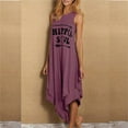 thumbnail image 5 of Summer Women Casual Hippie Soul Letter Printed Long Dress Sleeveless Irregular Pleated Loose Double Layer Maxi Dress Plus Size, 5 of 8