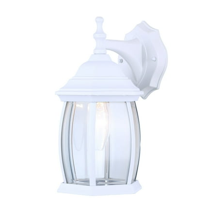 Outdoor Sconce Finish - Exterior Outdoor Light Fixture Wall Lantern Sconce Clear Curved Beveled Glass, White Finish