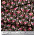 thumbnail image 3 of Soimoi Brown Cotton Duck Fabric Feather & Ranunculus Floral Printed Fabric 1 Yard 42 Inch Wide, 3 of 3
