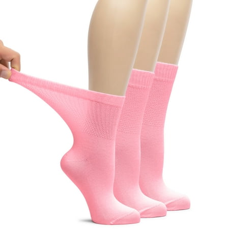 

HUGH UGOLI Women s Bamboo Loose Fit Diabetic Crew Socks 3 Pairs Pink Shoe Size: 10-12