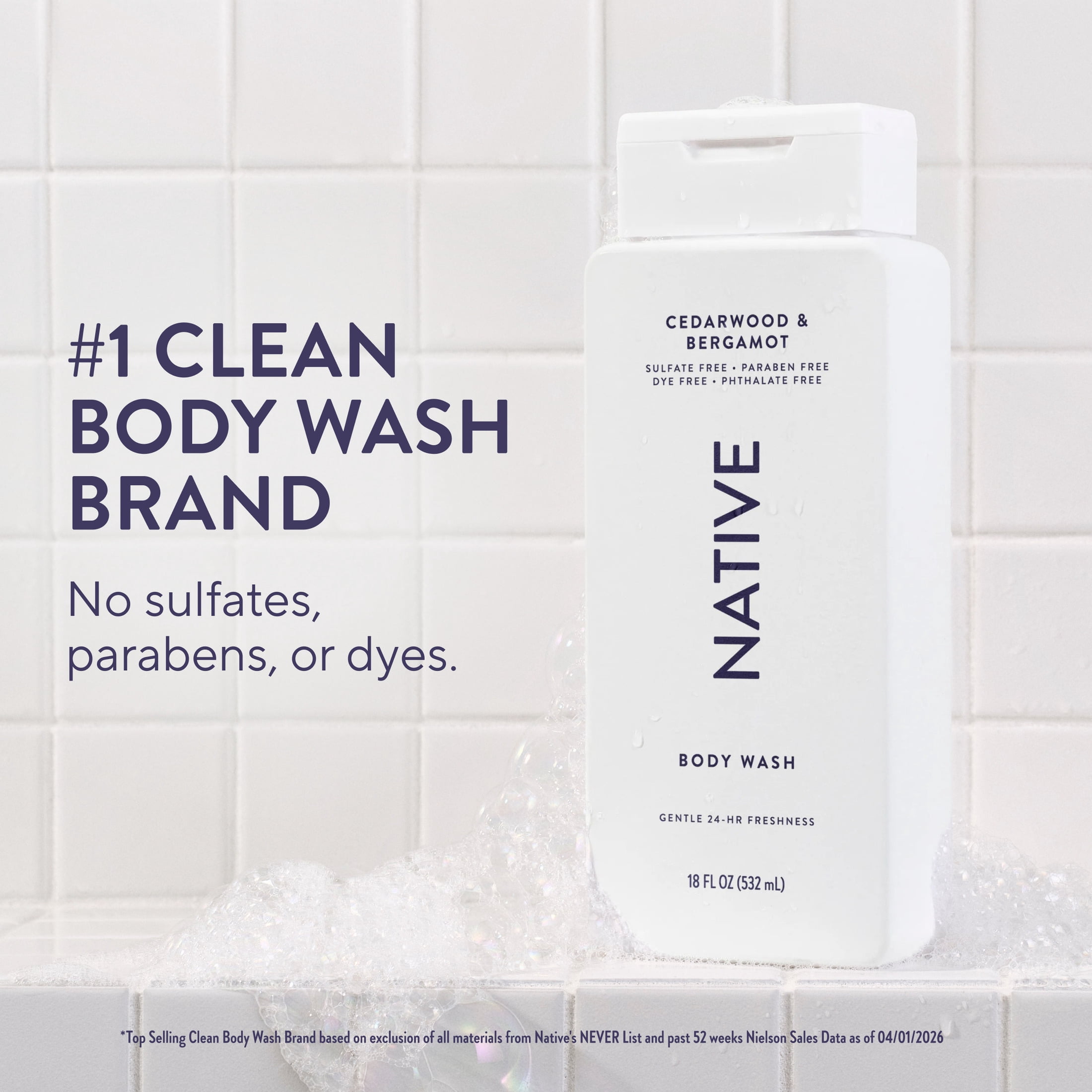 Native Body Wash, Cedarwood & Bergamot, Sulfate Free, for Women & Men, 18 fl oz