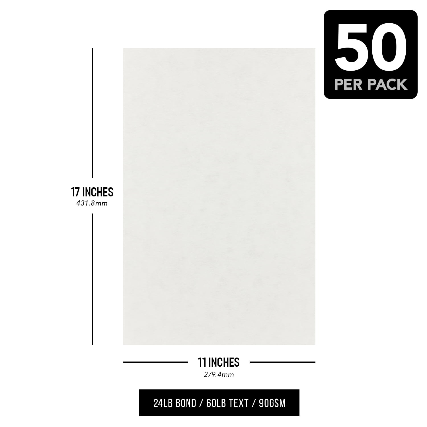 Fleece White Parchment Paper – Great for Certificates, Menus and Wedding Invitations | 24lb Bond / 60lb Text / 90GSM | 11" x 17" (Ledger Size) Paper for Writing, Copy, Printing | 100 Sheets per Pack
