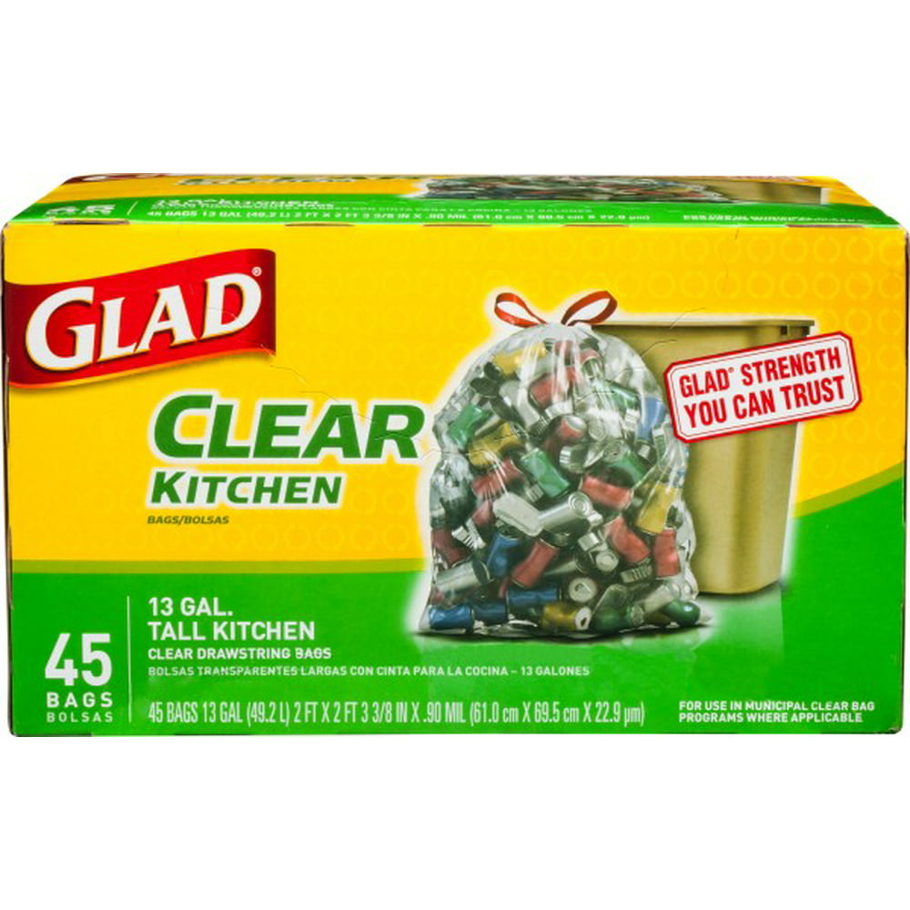 Glad Tall Kitchen Trash Bags 13 Gallon 45 Bags Clear Recycling | Free ...