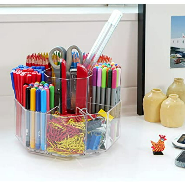 Acrylic Pen Holder Pencil Organizer, 360 Degree Rotating Pen Box, Kids  Crayon Organizer Marker Organizer Ball Kid Desk Art Supplies Organizer,  Office