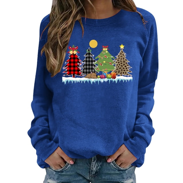 Sudaderas de Cuello Redondo de Navidad Para Mujer Moda Casual Manga Larga Impreso Ladies Tops Odeerbi ODB206017