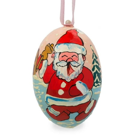 - Santa Ringing Bell with Dog Wooden Christmas Ornament 3 Inches