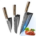 thumbnail image 1 of Kitchen Knife Set of 3, Damascus Pattern Chef Knifes with Ergonomic Wooden Handle for Kitchen High-Carbon Steel Blade with Sheath, Sharp Cutting Knives for Cooking, 1 of 7