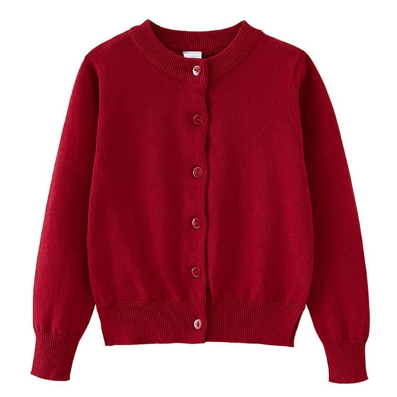 LYHaoo Girls School Uniform Knitted Cardigan Sweater Outerwear Soft Cozy Long Sleeve Button Front Casual Warm Pullover Sweater For Toddler Kids 13-14 Years(Red)