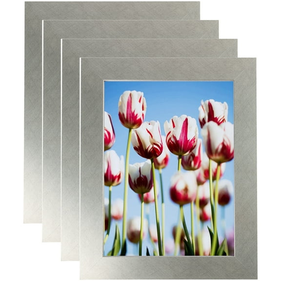 ArtToFrames 5" x 5" Metallic Deco Silver Picture Frame, 5x5 inch Silver MDF Poster Frame (WOM-4501), 4 Pack