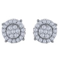 thumbnail image 2 of Halo Jewelers 10k White Gold 0.54 Carat (ctw) Round Cut Natural Diamond Ladies Halo Cluster Stud Earrings For Women | H-I Color, I2 Clarity, 1/2 CT Push Back Earrings, 2 of 7