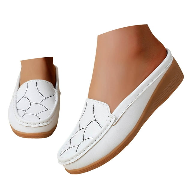 Dakaela Womens Mules Casual Slip on Loafers Round Toe Low Wedge Work Shoes Backless Walking Slides