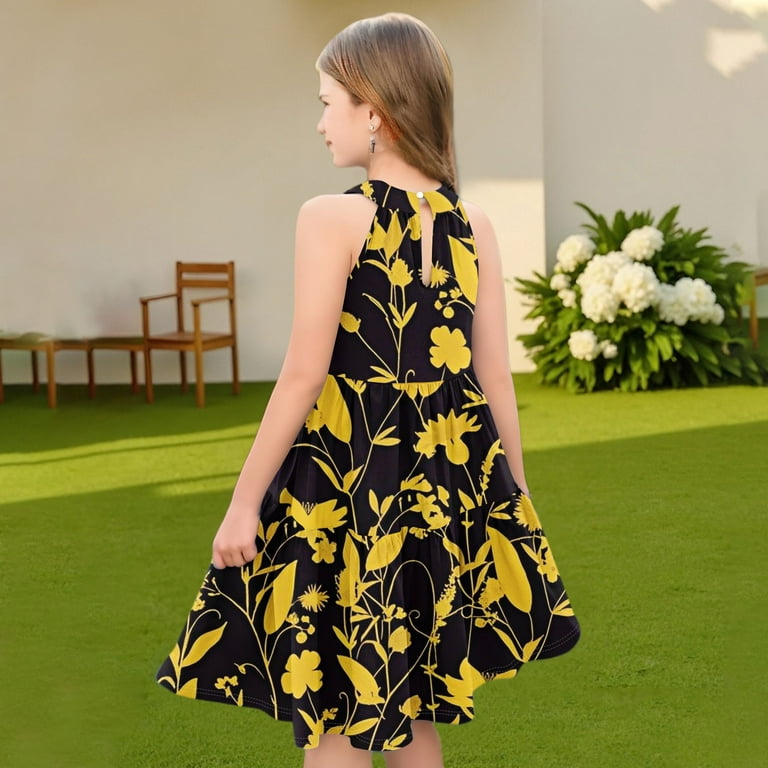 Abcomgle Cute Sundresses Dresses for Girls 10-12 Casual Halter Neck  Sleeveless Midi Dress Camo Maple Sundresses Summer A-line Swing Skirt 7-8  Years,Wine - Walmart.com