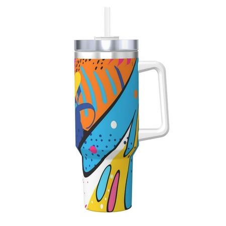 

Salouo Abstract Color Splash for 40oz Water Bottle with Handle & Flip Straw - Stainless Steel Vacuum Insulated Tumbler-Reusable Travel Coffee Mug- Gifts for Women & Men