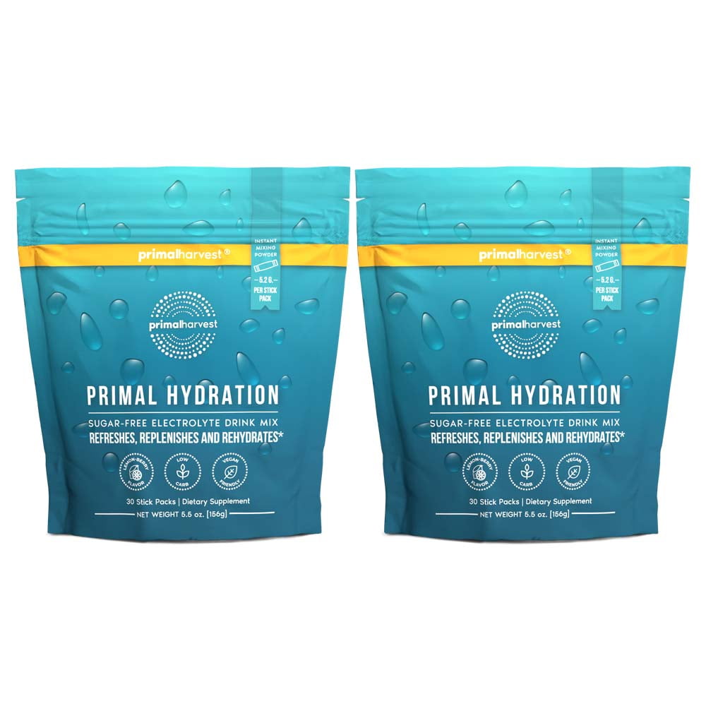 Primal Harvest Hydration Drink Packets, 2 Pack: Zero Sugar Magnesium & Electrolyte Mix for Energy & Recovery, Lemon Berry Flavor, 60 Packets