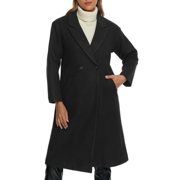 Abrigo largo de doble botonadura con solapa de pico para mujer INSPIRE CHIC, de invierno, negro, tamaño XS
