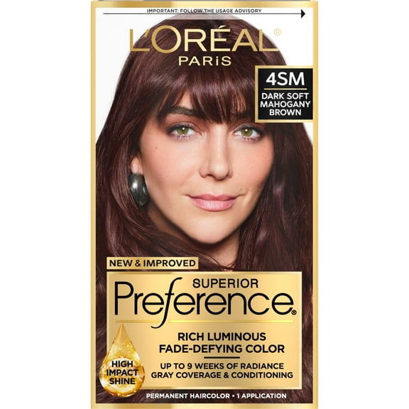 L'Oreal Paris Superior Preference Permanent Hair Color, Fade-Defying, 4SM Dark Soft Mahogany Brown