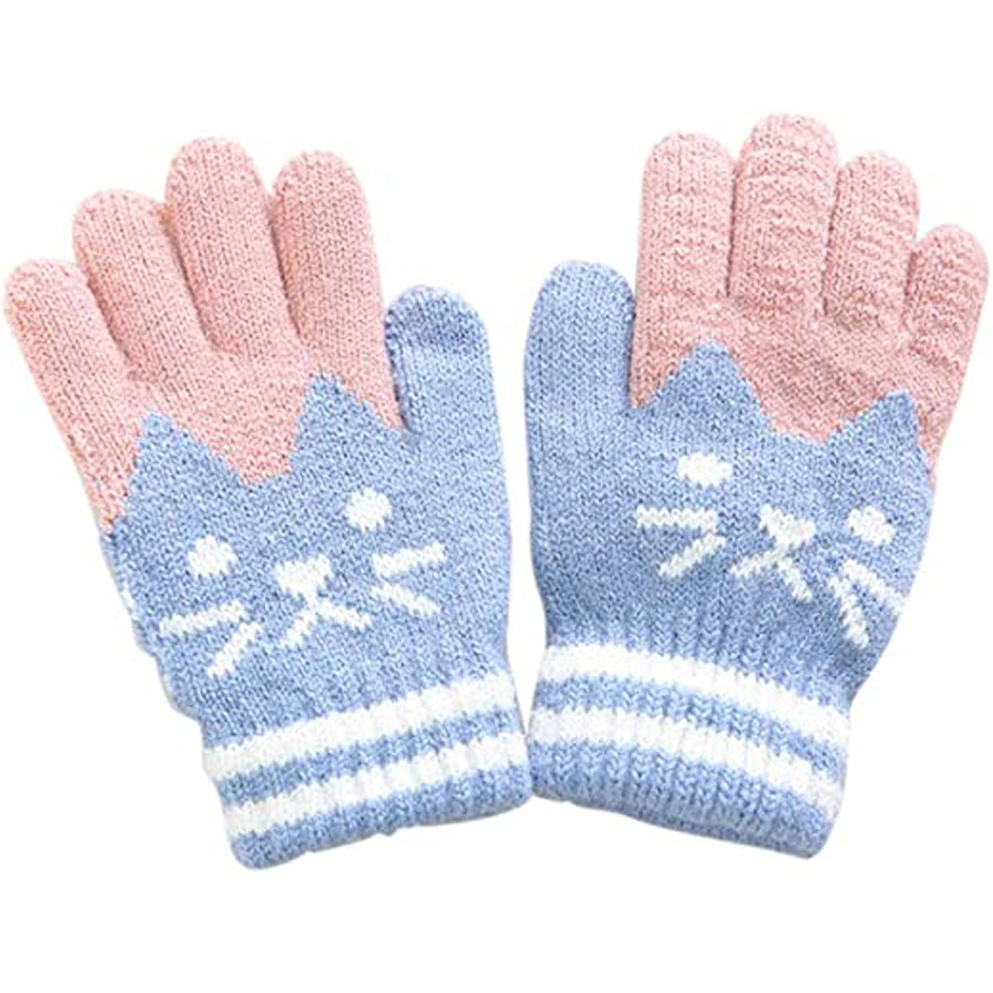 Cartoon Full Finger Fluffy Skiing Mittens Soft Chunky Thermal Mitten Winter Warm Knitted Hand Warmer Christmas Gift for 2-6 Years Kids Fleece Lining Winter Warm Insulated Gloves