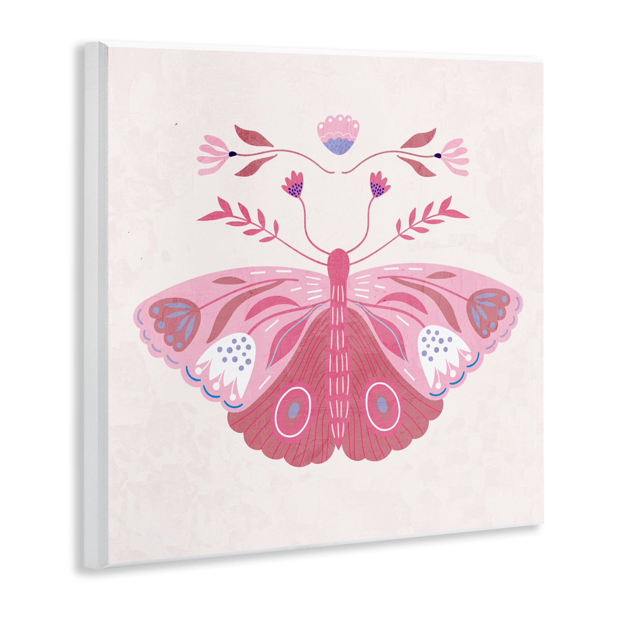 Stupell Industries Boho Pink Folk Butterfly Wall Plaque Art, design by Kim Allen