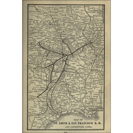24"x36" Gallery Poster, 1901 Poor's St. Louis and San Francisco Railroad map