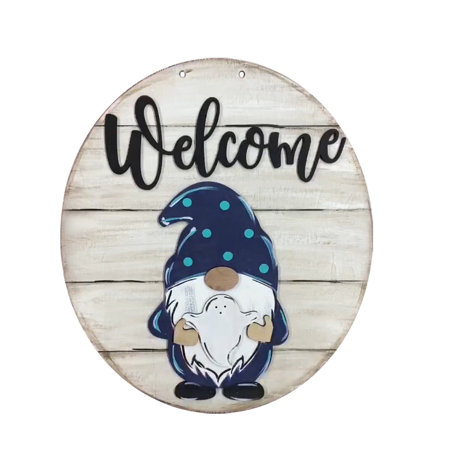 Gnome Wooden Seasonal Welcome Door Sign Interchangeable Welcome Sign Front Door Round Wood Hanging Rustic Gnome with 19 Seasonal Ornament for Birthday Halloween Christmas Holiday Hanger Home Decor 