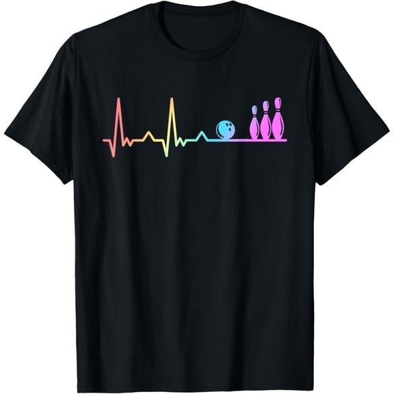 Bowling Heartbeat Bowling player T-ShirtMen and women, Black T-shirt, size: Extra large