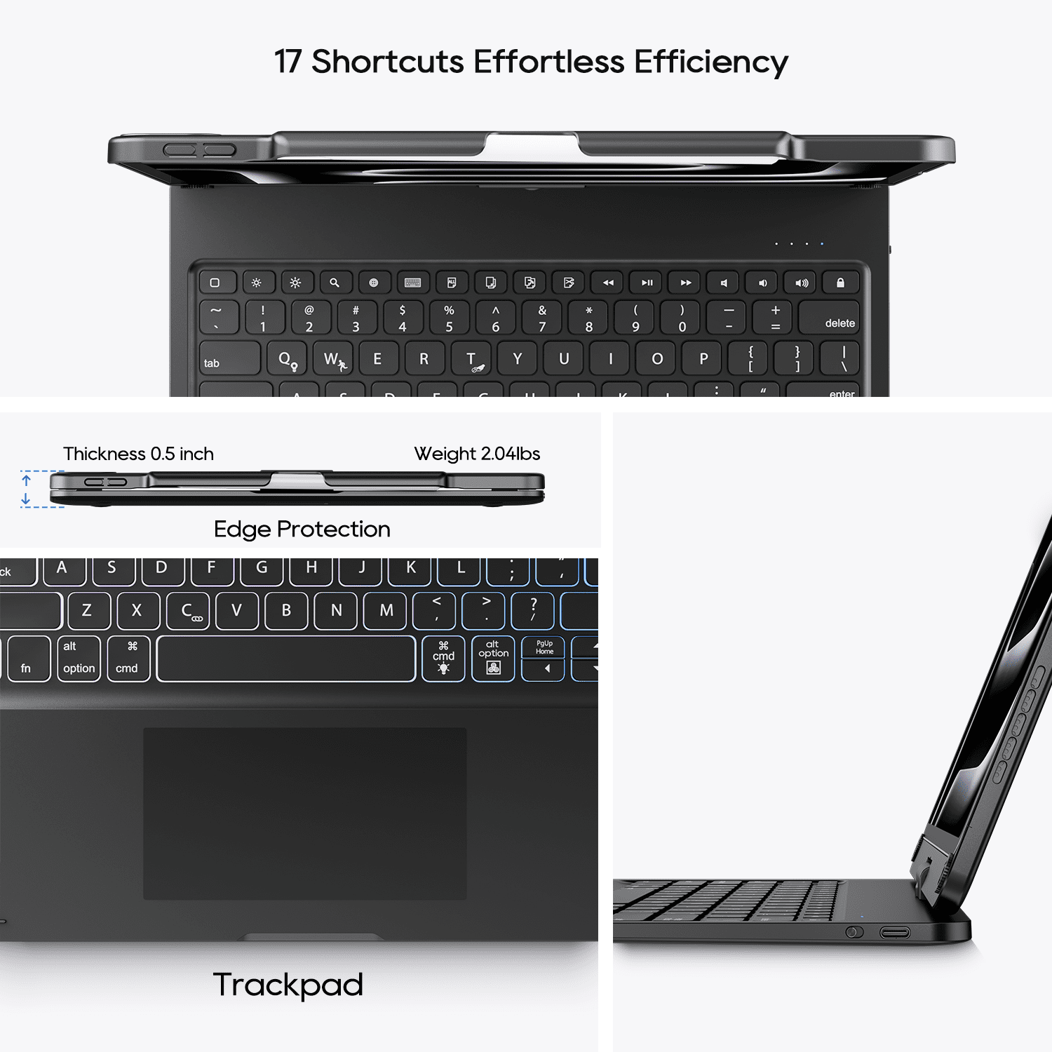 Pekarejue Wireless Keyboard Case for iPad Air 13 inch M4 M3 M2 & iPro 12.9-inch 6th 5th 4th 3rd Generation: Smart Trackpad RGB Backlit, 360 Degree Rotating Protective Cover and Pencil Holder Black
