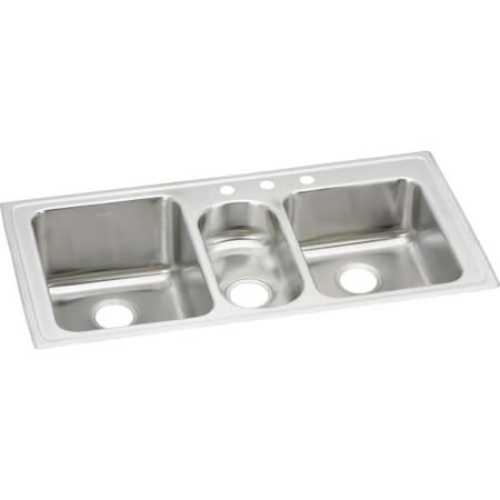 Elkay Lgr43223 Gourmet Lustertone Stainless Steel Triple Bowl Top Mount Sink With 3 Faucet Holes