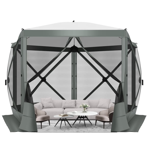 HOTEEL 10x10 ft Pop Up Gazebo Screen House Tent for Camping with Mosquito Netting, Waterproof, UV Resistant, Portable Carry Bag, for Outdoor Camping, Lawn and Backyard, Gray