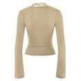 thumbnail image 5 of XMHJSMD Womens Tshirts Long Sleeve Shirts for Women Sexy Lace V Neck T Shirt Slim Fitted Shirts Summer Womens Tops Tight Basic Tee T Shirts(Khaki,L), 5 of 7