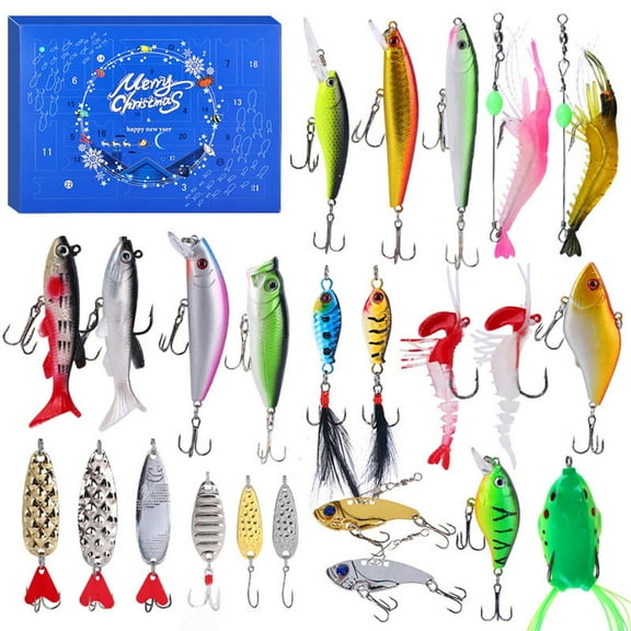 Fishing Advent Calendar for Adult Men Teen Boys, 2025 Fishing Lure Christmas Gifts, 24 Days Topwater Lures Fishing Spoons Minnow Popper Crankbait VIB for Fishing Lovers Father