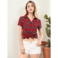 thumbnail image 3 of MODA NOVA Juniors Cotton Boyfriend Button Front Short Sleeves Plaid Shirt XS Red, 3 of 7