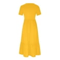 thumbnail image 5 of Staron Robe Femme Liquidation à Moins de 10 $ Col Rond Manches Courtes Smockée Tendance Décontractée Poches Midi Longue Mignonne à Étages Fluide Robe d'Été, 5 of 5