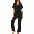 thumbnail image 2 of Fewfanhot 2 Piece Sets for Women V-Neck Collar Button Up Pocket Top & Elastic Waist Pants Set, Soft Casual Lounge Wear for Daily Comfort, 2 of 6
