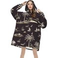 thumbnail image 4 of Palm Tree Print Oversized Blanket Hoodie, Wearable Blanket Adult For Women Men And Teenager, Super Soft Warm Flannel Fluffy Hooded Blankets Sweatshirt With Big Pocket, 4 of 8