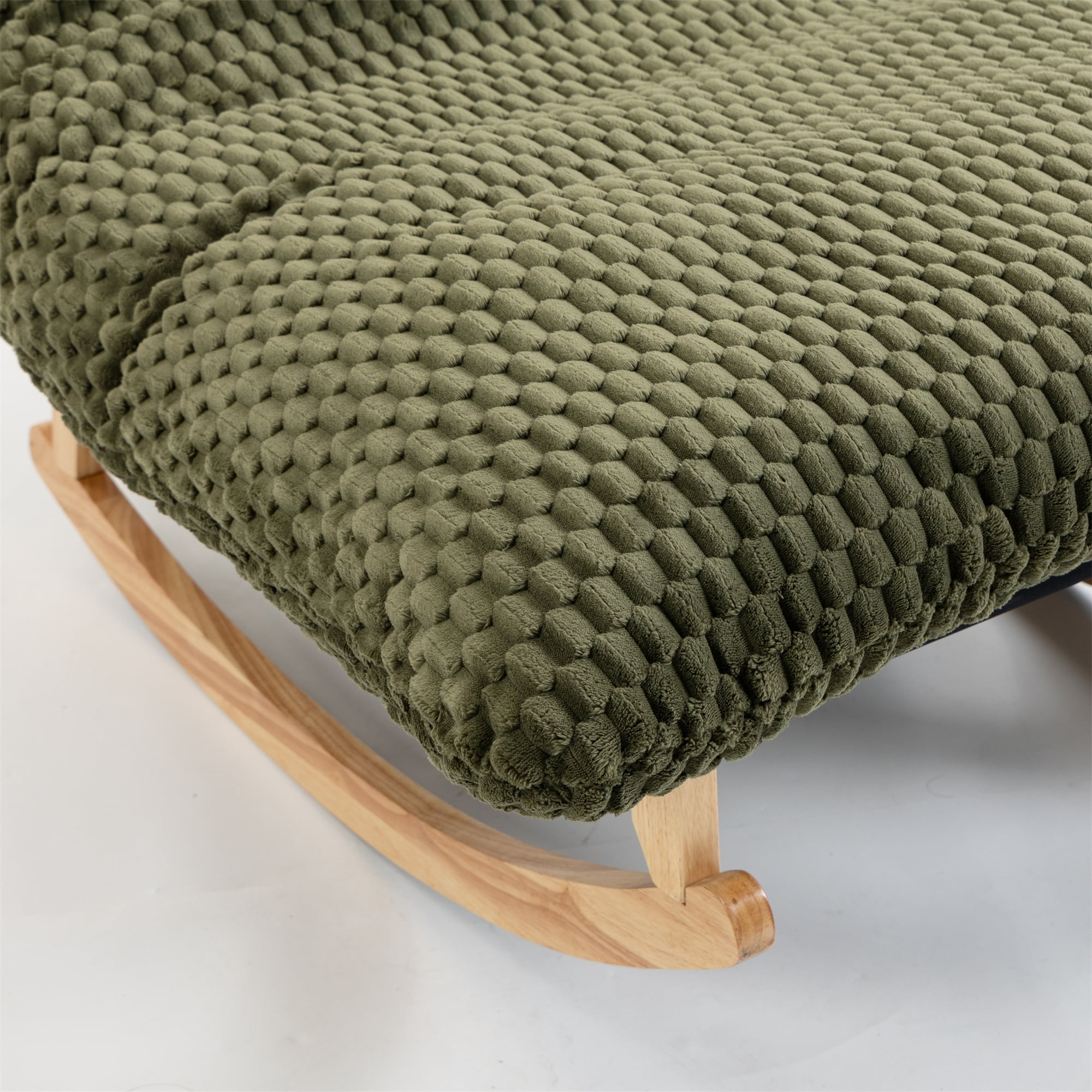 Aukfa 41" Oversized Wooden Rock & Chaise Lounge, 3 in 1 Convertible Glider Sofa Chair for Living Room Bedroom, Plush Cushion, Corduroy, Green