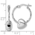 thumbnail image 3 of Sterling Silver Stunning, Lustrous Polished 22 Mm 17.5 Rhodium-Plated Twisted Diamond-Cut With Puffed Heart Bead Hoop Earrings, 3 of 3