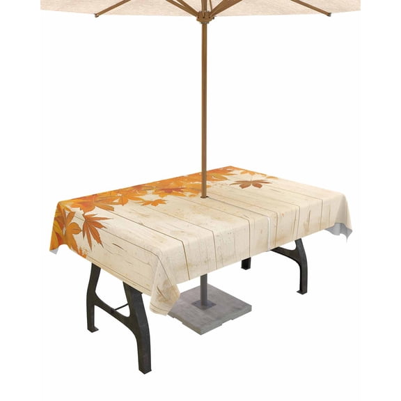 Fsddascl Orange Botanical Fall Outdoor Tablecloth - 60x102 Inch Rectangle Dining Table Cover, Thanksgiving Maple Leaf Vintage Waterproof Outdoor Table Cloth with Umbrella Hole & Zipper for Patio