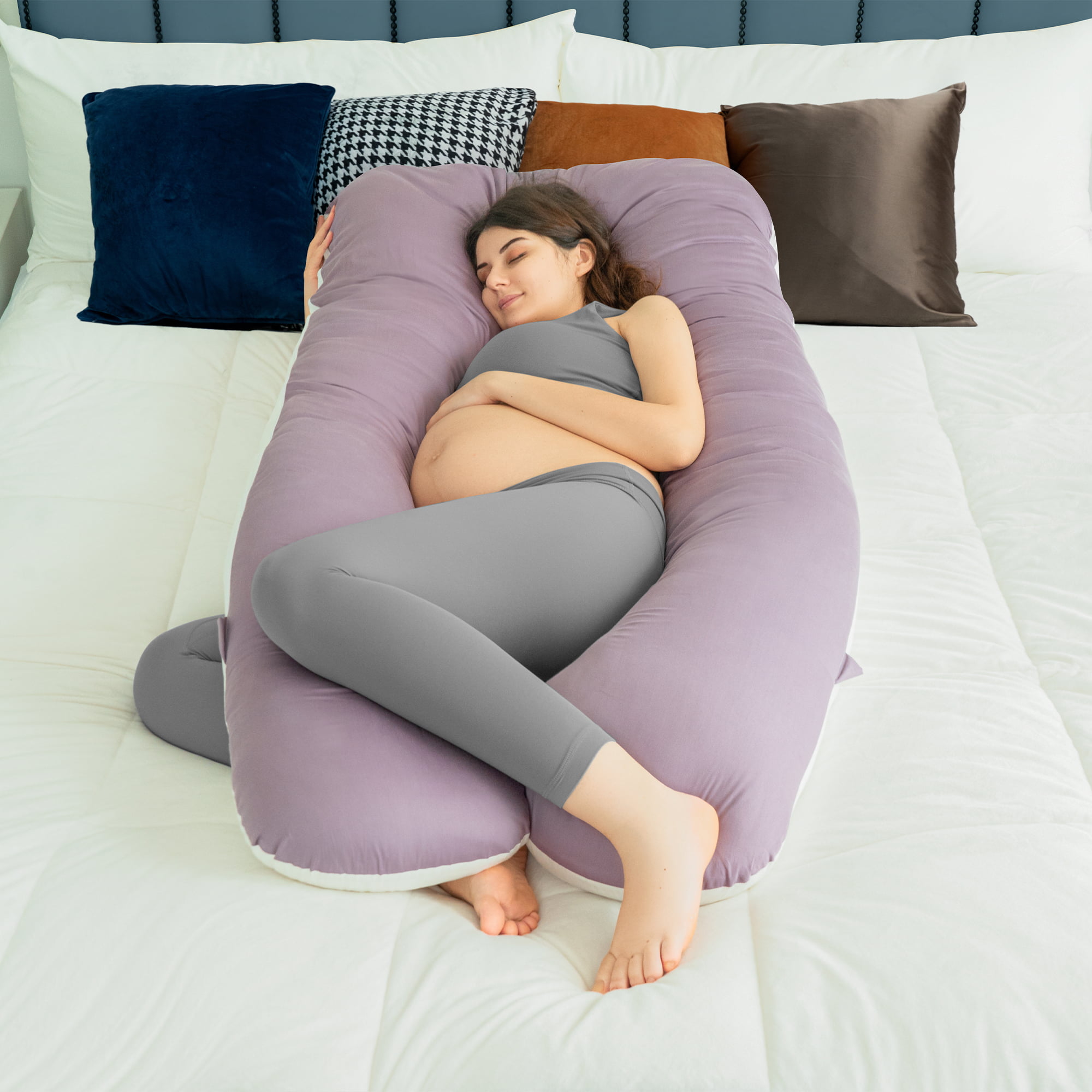 Pink and Purple Homyl Pack of 2 Full Body Pregnancy Pillow Case Replace Cover U Shaped Body Pillow Cover Maternity Pillowcase for Pregnant Women 