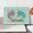 thumbnail image 2 of Narwhal Cutting Board, Tea Drinking Whales Ocean Unicorn with Abstract Bubbles Backdrop, Decorative Tempered Glass Cutting and Serving Board, Small Size, Pale Pink Pale Blue, by Ambesonne, 2 of 5