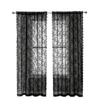 Black Lace Curtains 40 Inches Long, Country Rusitc Floral Pattern Vintage Black Sheer Lace Curtains for Living Room, Privacy Goth Sheer Window Curtains, 2 Panels, Black 40 x 40 Inch Black