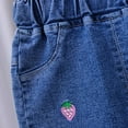 thumbnail image 5 of Little Girls Jeans Loose Strawberry Embroidered Elastic Waist Denim Pants Pull-On Toddler Fall Casual Trousers, Blue4-5 Years, 5 of 7