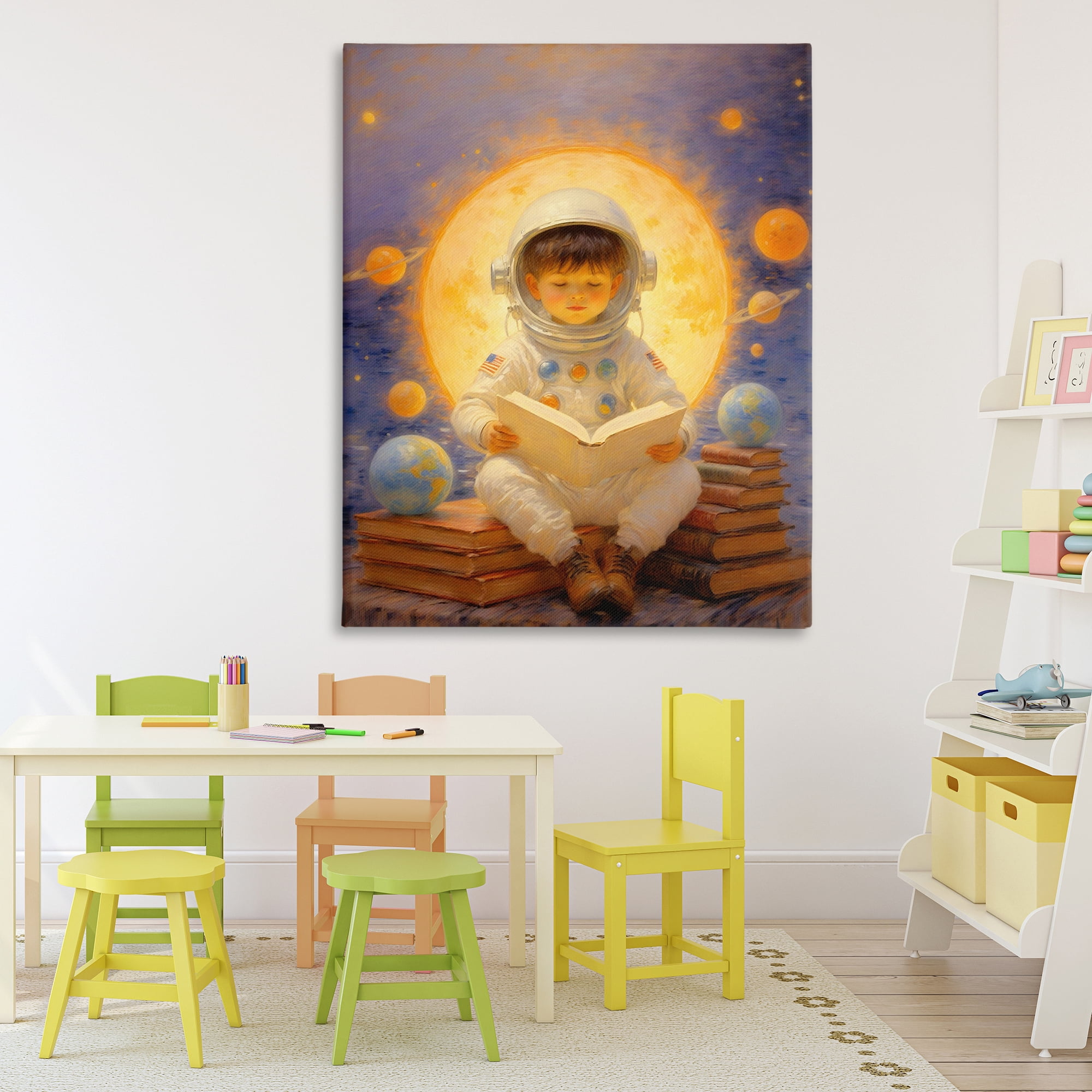 Astronaut Child Learning Canvas Wall Art, design by Angie Hawke